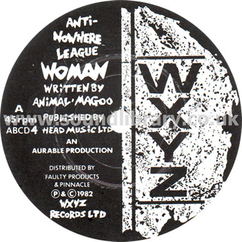 Anti-Nowhere League Woman UK Issue 7" WXYZ Records ABCD4 Label Image Side 1