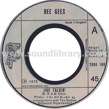 Bee Gees Jive Talkin' UK Issue 7" RSO 2090160 Label Image