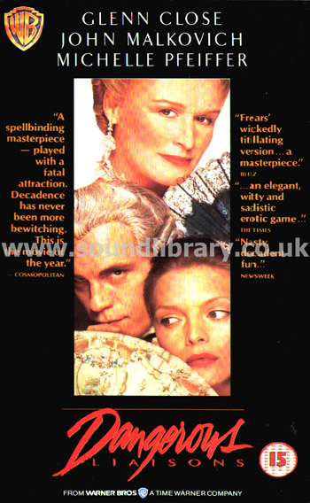 Dangerous Liaisons Michelle Pfeiffer VHS PAL Video Warner Home Video PES 11872 Front Inlay Sleeve