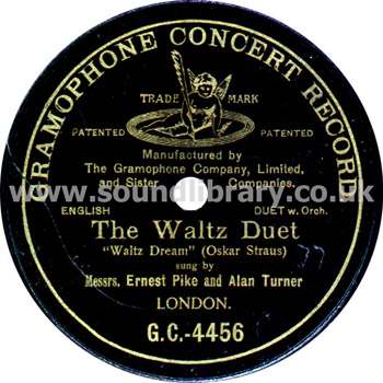 Ernest Pike Alan Turner Waltz Duet UK 10" 78rpm Gramophone Concert Record G.C.-4456 Label Image
