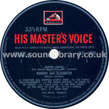 Robert And Elizabeth John Clements June Bronhill UK Issue LP HMV CLP 1820 Label Image