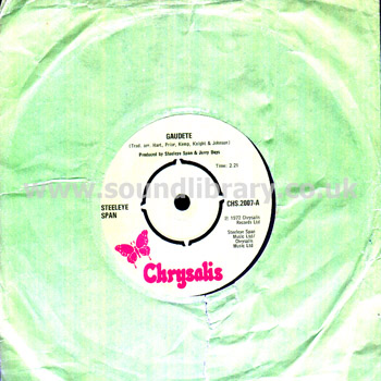 Steeleye Span Gaudete UK Issue Spindle Centre 7" Chrysalis CHS 2007 Sleeve & Label Image