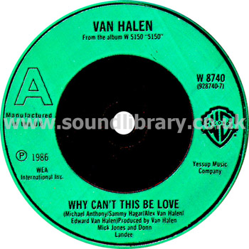 Van Halen Why Can't This Be Love UK Issue 7" Warner Bros. W 8740 Label Image